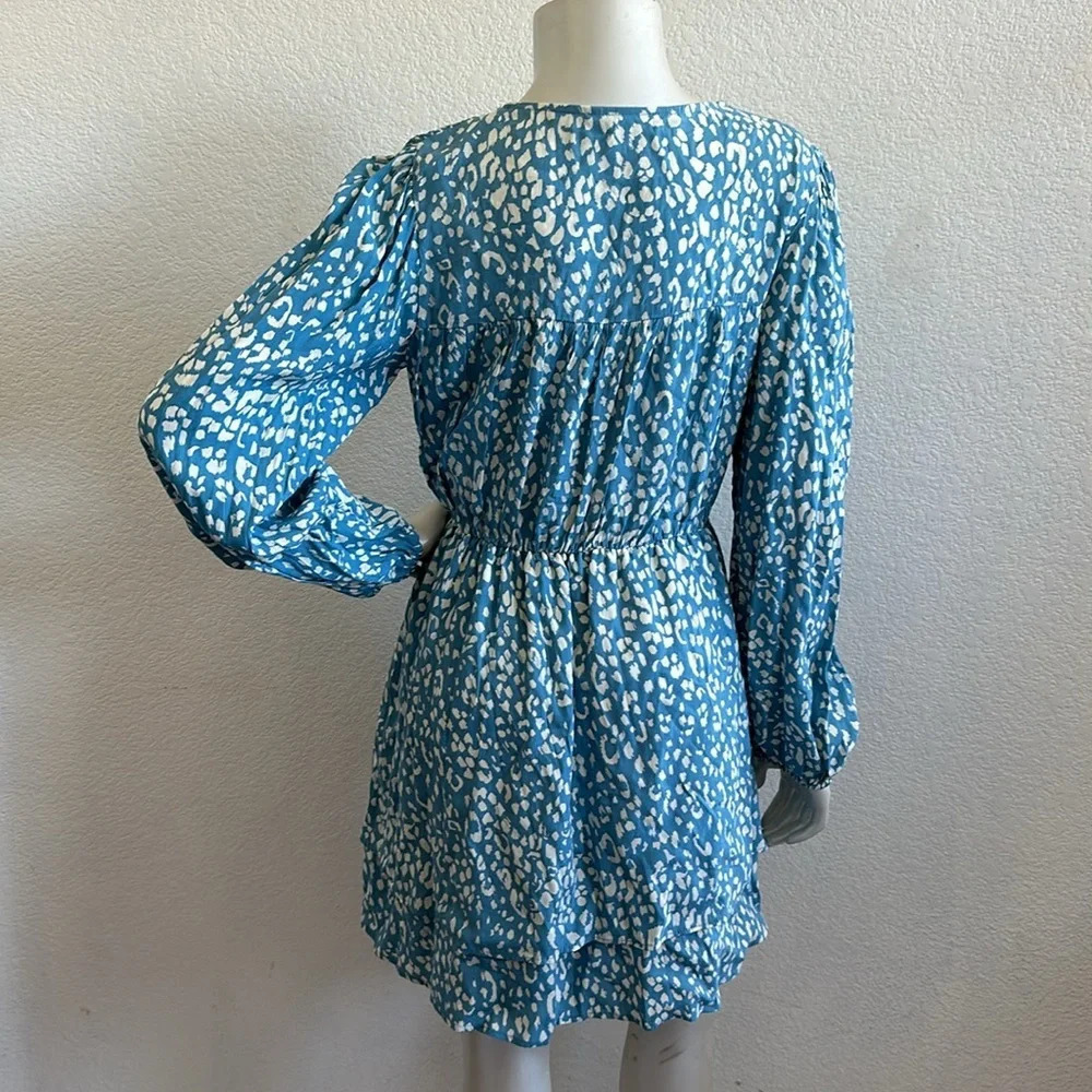 NWOT ZARA Animal Print Long Sleeve Mini Dress Blue White Sz M - Picture 9 of 9